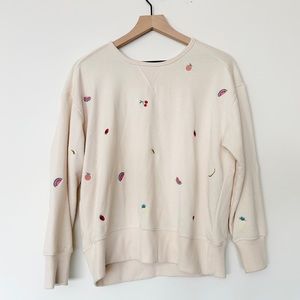 LOFT Lou & Grey Pullover Sweater Sweatshirt Terry Top Embroidered Fruit